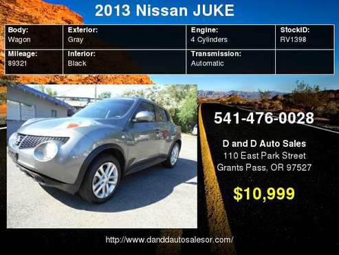 2013 Nissan JUKE 5dr Wgn CVT SV AWD D AND D AUTO for sale in Grants Pass, OR