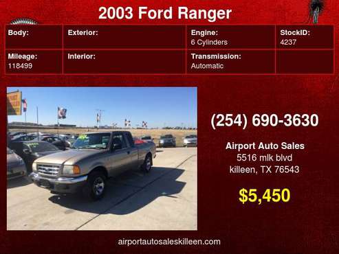2003 Ford Ranger 4dr Supercab 3.0L XLT - cars & trucks - by dealer -... for sale in Killeen, TX
