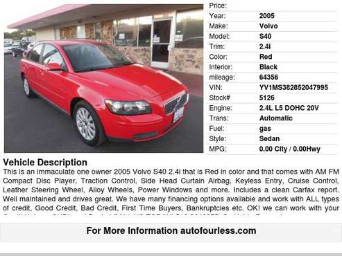 2005 Volvo S40 2 4i - - by dealer - vehicle automotive for sale in Fremont, CA