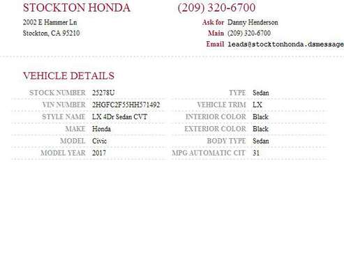 2017 Honda Civic LX SKU:25278U Honda Civic LX - cars & trucks - by... for sale in Stockton, CA