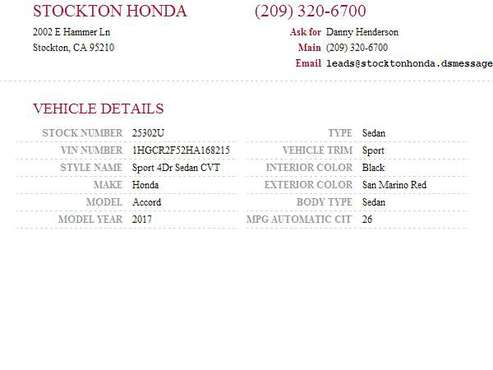 2017 Honda Accord Sport SKU:25302U Honda Accord Sport - cars &... for sale in Stockton, CA