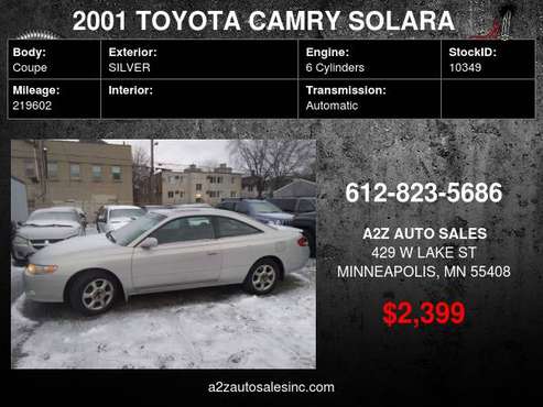 2001 TOYOTA CAMRY SOLARA SE GUARANTEED FINANCING - cars & trucks -... for sale in Minneapolis, MN