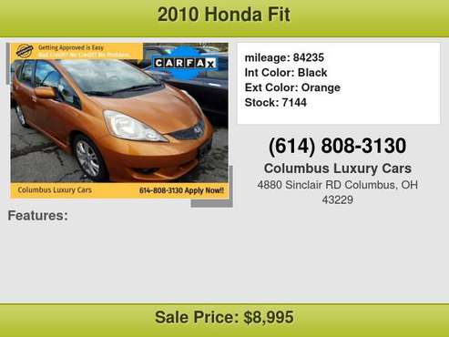 2010 HONDA FIT 5DR HB AUTO SPORT $999 DownPayment with credit... for sale in Columbus, OH