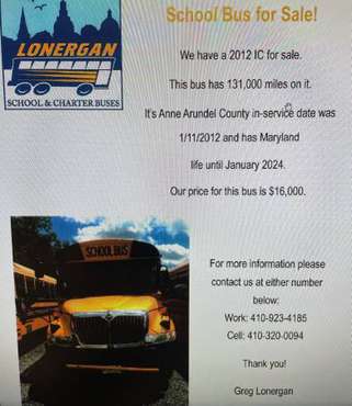 11 School Buses For Sale for sale in Millersville, MD