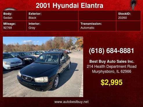 2001 Hyundai Elantra GLS 4dr Sedan Call for Steve or Dean - cars &... for sale in Murphysboro, IL