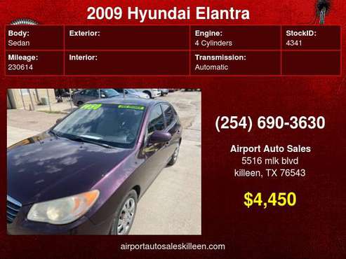 2009 Hyundai Elantra 4dr Sdn Auto GLS 1 Owner! - - by for sale in Killeen, TX