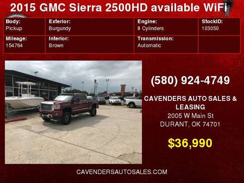 2015 GMC Sierra 2500HD available WiFi 4WD Crew Cab 153.7" Denali for sale in Durant, OK