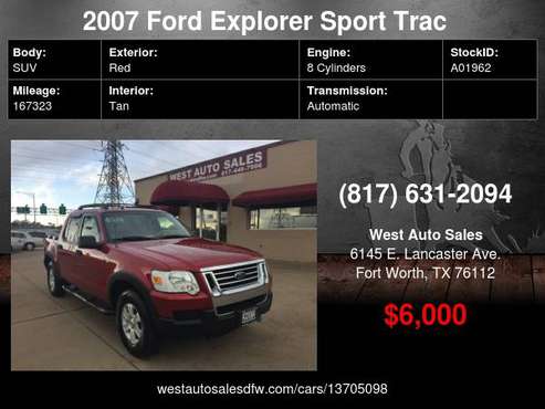 2007 Ford Explorer Sport Trac 2WD 4dr V8 XLT 6000 Cash... Cash /... for sale in Fort Worth, TX