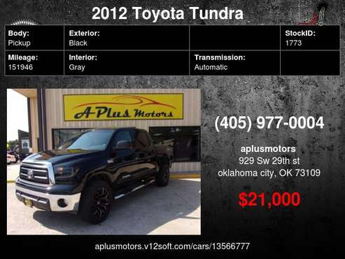 2012 Toyota Tundra Grade 4x2 4dr CrewMax Cab Pickup SB (5.7L V8) -... for sale in Oklahoma City, OK
