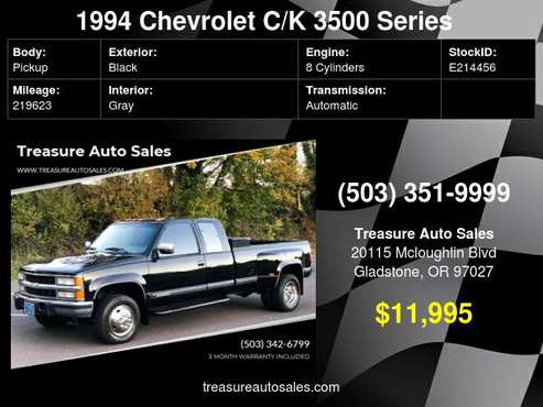 1994 Chevrolet C/K 3500 Silverado Dully 2dr 4WD Extended Cab LB -... for sale in Gladstone, OR