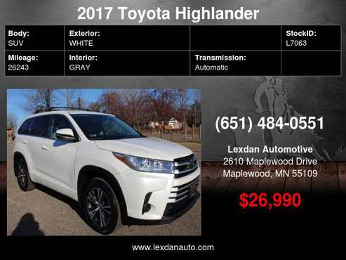 2017 Toyota Highlander LE AWD OWNER with - cars & trucks - by dealer... for sale in Maplewood, MN