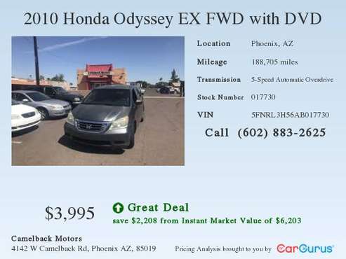 2010 Honda Odyssey EX FWD with DVD for sale in Phoenix, AZ