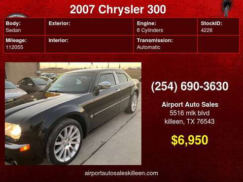 2007 Chrysler 300 4dr Sdn 300C RWD SRT DESIGN - cars & trucks - by... for sale in Killeen, TX