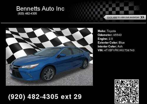 2017 Toyota Camry SE for sale in Neenah, WI