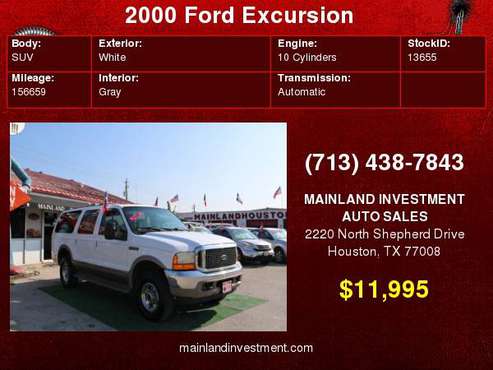 2000 Ford Excursion 137" WB Limited 4WD with Tri-panel rear door-inc: for sale in Houston, TX
