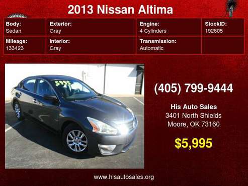 2013 Nissan Altima 4dr Sdn I4 CVT 2.5 - cars & trucks - by dealer -... for sale in MOORE, OK