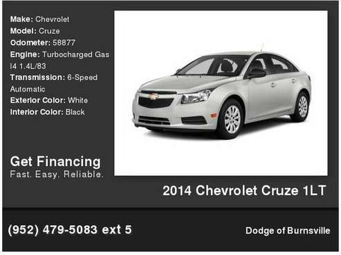 2014 Chevrolet Chevy Cruze 1lt 1, 000 Down Deliver s! - cars & for sale in Burnsville, MN