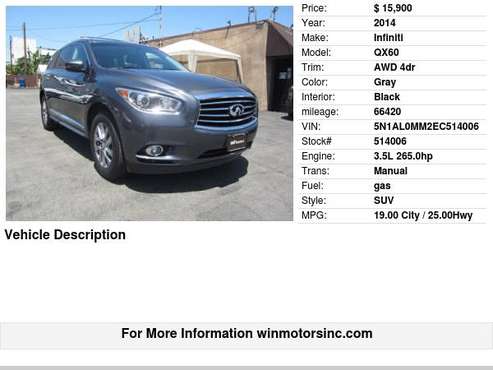 2014 Infiniti QX60 AWD 4dr - cars & trucks - by dealer - vehicle... for sale in Los Angeles, CA