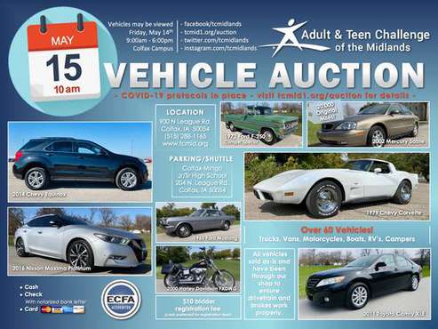 CHARITY CAR AUCTION ( SAT May 15) 60 VEHICLES MUST SELL - cars & for sale in Colfax, IA