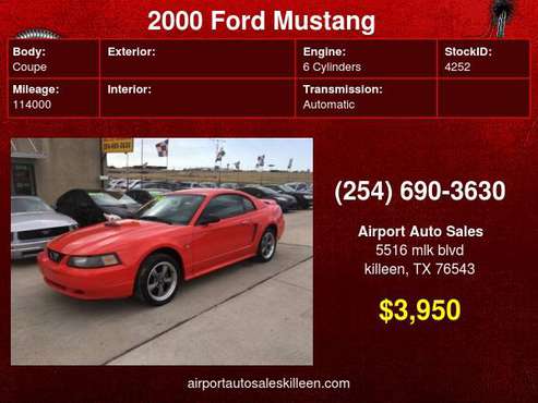 2000 Ford Mustang 2dr Cpe - cars & trucks - by dealer - vehicle... for sale in Killeen, TX