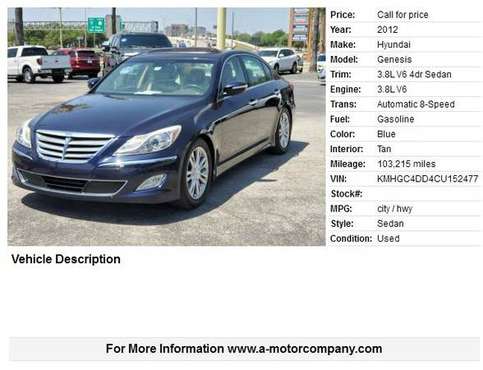 2012 Hyundai Genesis 3 8L V6 - - by dealer - vehicle for sale in San Antonio, TX