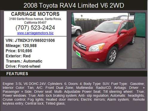 2008 Toyota Rav4 Limited*SUV*Very Clean*Financing Available* for sale in Santa Rosa, CA