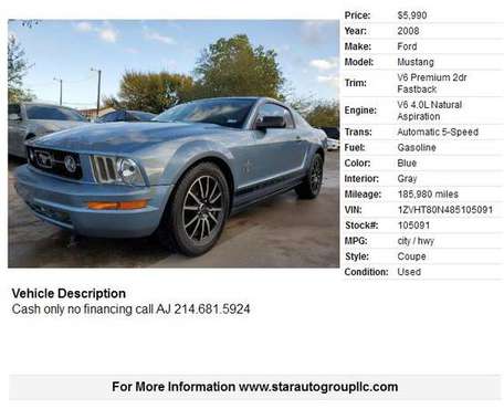 2008 Ford Mustang - cars & trucks - by dealer - vehicle automotive... for sale in Grand Prairie, TX