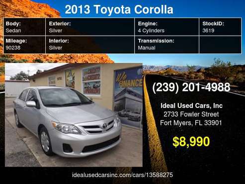 2013 Toyota Corolla 4dr Sdn Auto L with Dual front airbags... for sale in Fort Myers, FL