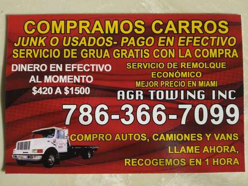 Tow Compro carros usados o para junk for sale in Miami, FL