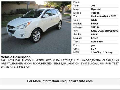 2011 Hyundai Tucson Limited AWD 4dr SUV ** EXTRA CLEAN! MUST SEE! ** for sale in Sacramento , CA