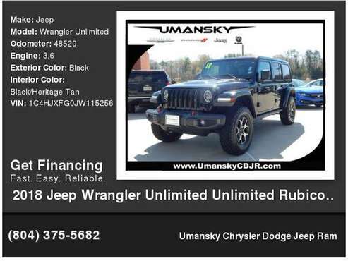 2018 Jeep Wrangler UnlimitedCa Unlimited Rubicon Umansky Precision for sale in Charlotesville, VA
