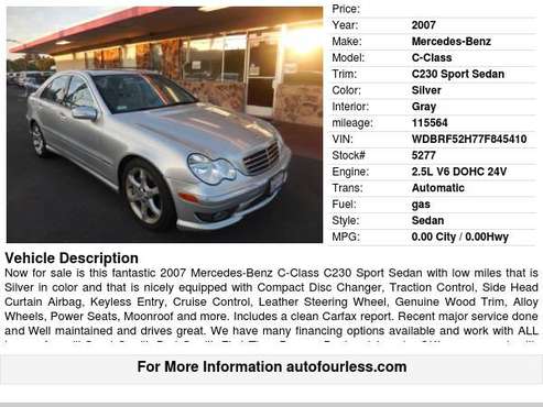 2007 Mercedes-Benz C-Class C230 Sport Sedan - - by for sale in Fremont, CA