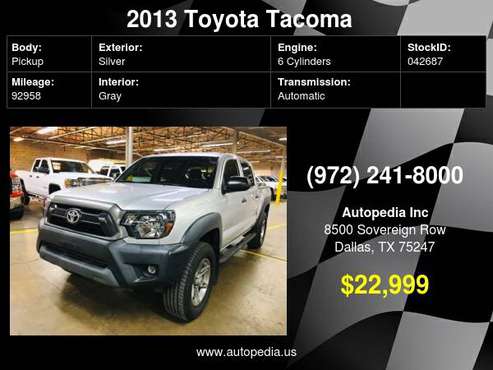 2013 Toyota Tacoma 2WD Double Cab V6 AT PreRunner Bad credit... for sale in Dallas, TX