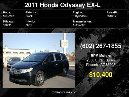 2011 Honda Odyssey EX-L - cars & trucks - by dealer - vehicle... for sale in Phoenix, AZ
