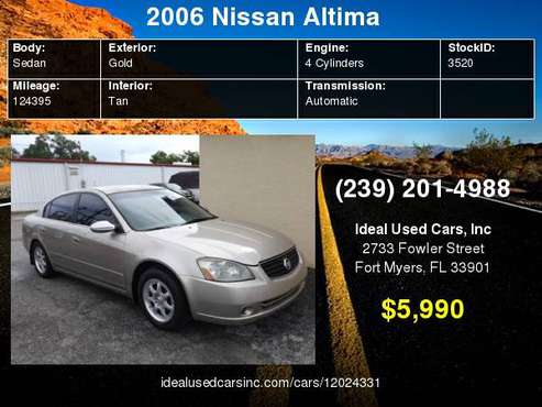 2006 Nissan Altima 4dr Sdn I4 Auto 2.5 S with Multi-parabola halogen... for sale in Fort Myers, FL