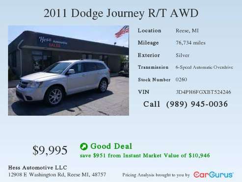 2011 Dodge Journey R/T AWD for sale in Reese, MI