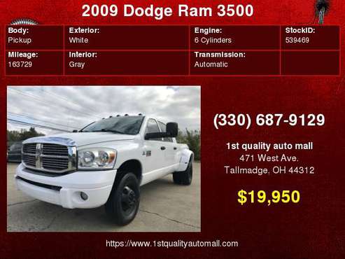 2009 DODGE RAM 3500 MEGA CAB DUALLY DIESEL CUMMINS 4X4 ONE OWNER RUST for sale in Tallmadge, PA