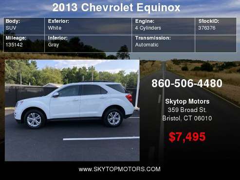 2013 Chevrolet Equinox AWD 4dr LT w/2LT for sale in Bristol, CT