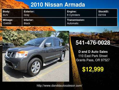 2010 Nissan Armada 4WD 4dr Platinum D AND D AUTO for sale in Grants Pass, OR