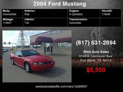 2004 Ford Mustang 2dr Conv Premium Leather 5500 Cash Cash / Finance for sale in Fort Worth, TX