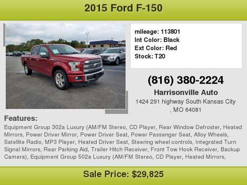 2015 Ford F150 CrewCab 4x4 FX4 Platinum Open 9-7 for sale in South Kansas City, MO