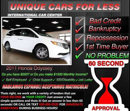 2011 Honda Odyssey * Bad Credit ? W/ $1500 Mo. Income OR $200 Down for sale in Lombard, IL