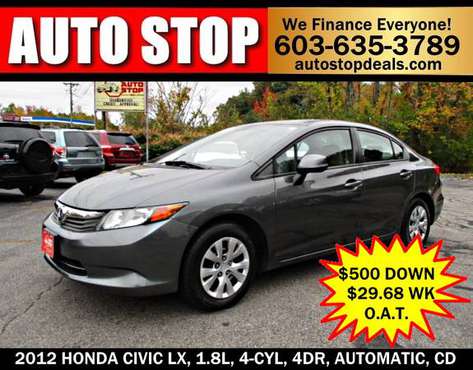 2012 HONDA CIVIC LX, 4DR, AUTOMATIC, A/C-WE FINANCE EVERYONE! for sale in PELHAM, MA