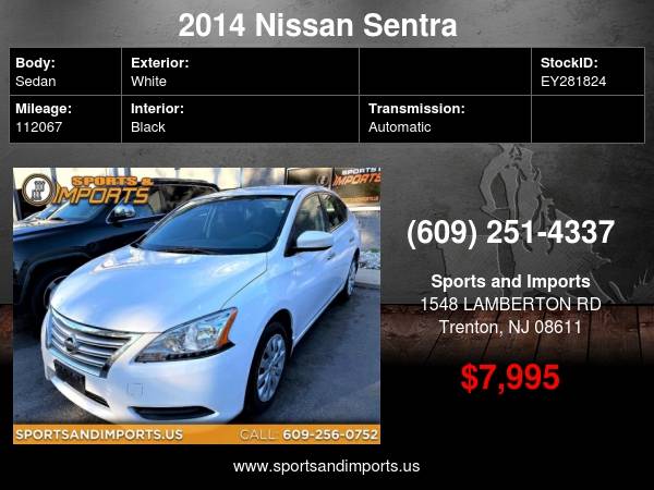 2014 Nissan Sentra 4dr Sdn I4 CVT S - cars & trucks - by dealer -... for sale in Trenton, NJ – photo 2