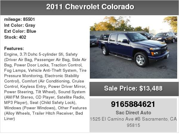 2011 Chevrolet Colorado LT Crew Cab 85K MILES ONLY 1 OWNER for sale in Sacramento , CA