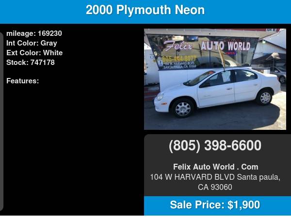 2000 Plymouth Neon 4dr Sdn Highline www.FelixAutoWorld.com - cars &... for sale in Santa Paula, CA – photo 7