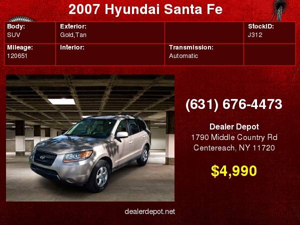 2007 Hyundai Santa Fe FWD 4dr Auto GLS Ltd Avail for sale in Centereach, NY