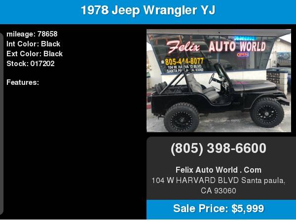 1978 Jeep Wrangler YJ for sale in Santa Paula, CA – photo 8