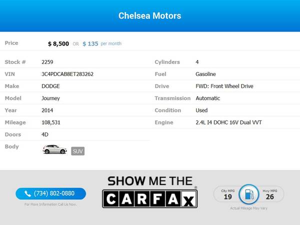 $135/mo - 2014 Dodge Journey SE - Easy Financing! - cars & trucks -... for sale in Chelsea, MI – photo 2
