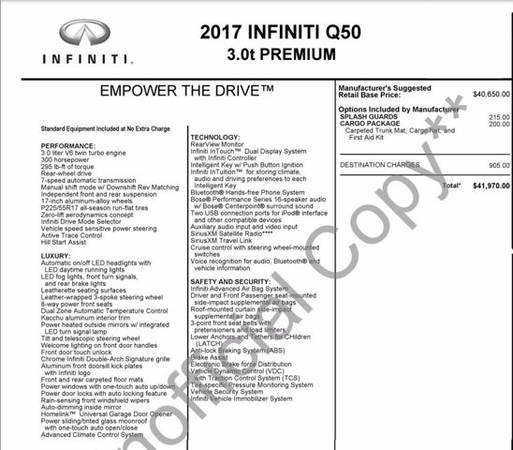2017 INFINITI Q50 3.0t Premium SKU:HM741968 Sedan - cars & trucks -... for sale in Tustin, CA – photo 2